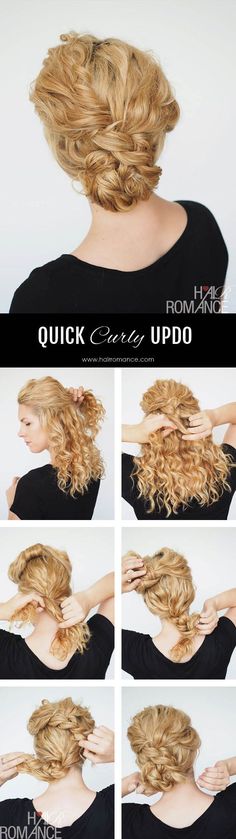 Updo For Curly Hair, Woman With Curly Hair, Diy Updo, Curly Braids, Easy Hair Updos, Peinados Recogidos