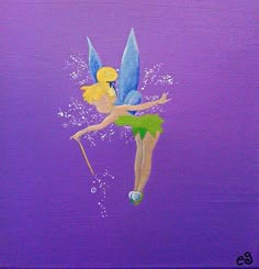 a painting of a tinkerbell fairy flying through the air with her wand in her hand