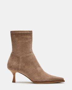 STASIA Taupe Suede Kitten Heel Ankle Bootie | Women's Booties