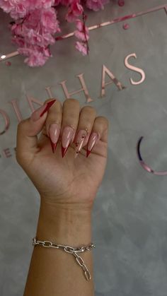 Cherry Inspired Nails, Cherries Nails, Stiletto Nails Red, Red Stiletto Nails, Wow Nails, Vintage Nails, Cherry Nails, Stiletto Nails Designs, French Acrylic Nails