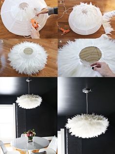 how to make a feather chandelier with white feathers on the top and bottom