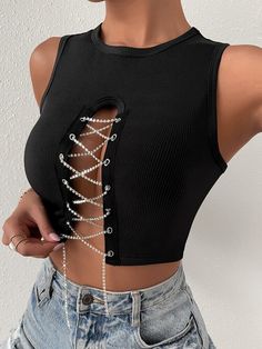 Backless Crop Top, Ribbed Crop Top, Clothing Hacks, Edgy Outfits, Black Crop Tops, Olivia Mark, Anton