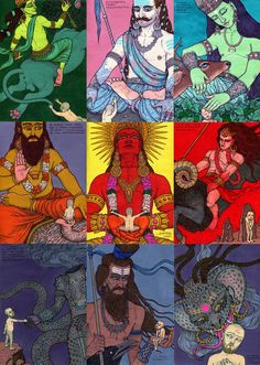 the four avatars of hindu deities in different colors and sizes, all with their respective names