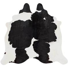 a black and white cowhide rug on a white background, with three different spots