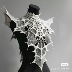 White Spider Aesthetic, Unique Clothing Designs, Tiefling Outfit, Eye Character Design, Spiders Aesthetic, Monster With Wings, Spider Armor, Sculptural Dress, Spider Aesthetic