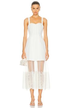 Find SIMKHAI Callan Bustier Midi Dress on Editorialist. SIMKHAI Callan Bustier Midi Dress in Ivory Self 1: 67% viscose 33% cotton Self 2 & Lining: 100% polyester. Made in China. Dry clean only. Partially lined. Boned bodice. Exposed mesh lining with lace trim. Jacquard fabric. JSIM-WD573. 124-1030-B. About the designer: New York born and raised designer, Jonathan Simkhai started his fashion fascination at the early age of 14 where he built his buying skills working at a local retail clothing sto Bustier Midi Dress, Strapless Bustier, Casual White Dress, Corset Mini Dress, Clothing Retail, Bustier Dress, Jacquard Dress, Jonathan Simkhai, Red Midi Dress