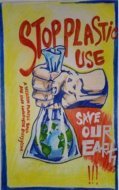 It's a poster giving us a message not to use plastic Awareness Poster Environmental, Plastic Campaign Poster, Save Plastic Poster, Don't Use Plastic Poster, Plant Vs Plastic Drawing, Save Earth From Plastic Posters, Don't Use Plastic Bags Poster, Ban Plastic Drawing, Ban Single Use Plastic Posters