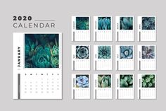 a calendar with plants and succulents on the pages, which are arranged in squares