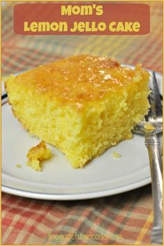 a piece of lemon jello cake on a plate