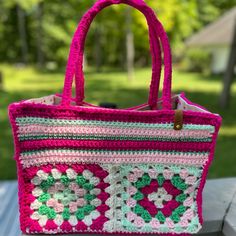 Beautiful Fully Crocheted Outer Shell. Fully Lined Inner. Lots Of Time Into Making This So Currently Not Accepting Offers. Made With Acrylic Yarn. Pink Square Bag For Spring, Casual Pink Square Bag, Pink Rectangular Crochet Bag For Summer, Pink Square Crochet Bag For Summer, Pink Granny Square Bag For Everyday Use, Everyday Pink Bags With Granny Square Detail, Casual Pink Crochet Bag For Daily Use, Spring Rectangular Pink Crochet Bag, Pink Square Crochet Bag For The Beach