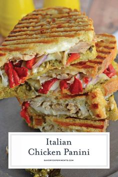 italian chicken panini is stacked on top of each other