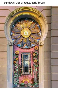 an art nouveau style stained glass window on the side of a building with google search results