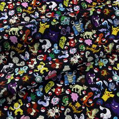 a black background with many different colored pokemons on it