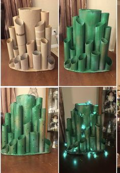 there are several pictures of different things made out of toilet paper rolls and other items