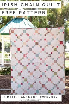 the irish chain quilt pattern is shown with text overlay that reads, simple handmade everyday