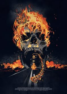 a movie poster with a skull on fire in the center and flames coming out of it