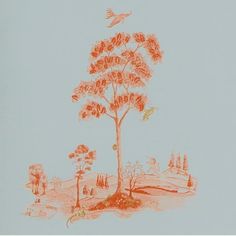 Pear Tree Sunset Orange Wallpaper Sunset Orange Wallpaper, Downstairs Cloakroom, Kit Kemp, Tree Growing, Tree Sunset, Pear Trees, Sunset Orange, Illustration Abstract, Pear Tree