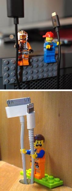 Best LEGO hack DIY idea ever!! #product_design #adesignerlife Lego Figurine, Diy Lego, Desk Diy, Lego Man, Cord Holder, Deco Originale, Clever Hacks