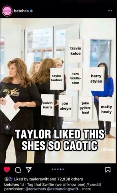 two women standing next to each other in front of a sign that says taylor liked this she's so catholic