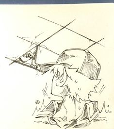 an ink drawing of a bird with a hat on it's head looking at something in the air