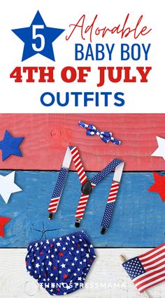 5 Adorable Baby Boy 4th of July Outfits! Red White and Blue Photo with baby bloomers and suspenders with an American Flag design. Fourth Of July Outfits, July Outfits, Dressed To Impress, 5 Babies, 4th Of July Outfits, Star Spangled