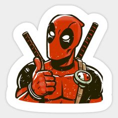 a deadpool with two baseball bats in his hand, giving the thumbs up sign