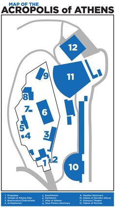 the map of the acropius of athens in blue and white