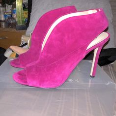 In Great Condition. Never Worn , Just Around The House. Little Tears On The Insole From Stickers. Everything Else In Great Condition Pink Suede Open Toe Heels, Pink Suede Heels With 4-inch Heel, Pink Suede Closed Toe Heels, Pink Suede Heels With Pointed Toe, Pink Suede High Heels, Pink Suede Heels With Heel Strap, Pink Suede Heels With Round Toe, Pink Open Toe Heels With Reinforced Heel, Pink Ankle-high Heels For Formal Occasions