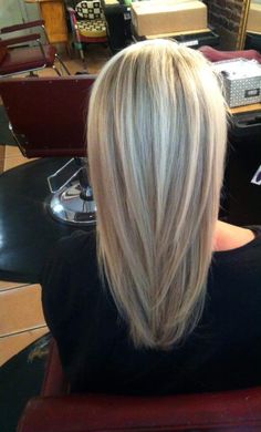 Med Length Hair With Layers Medium Long, Triangle Haircut, Beach Blonde Hair Color, Long Hair V Cut, V Cut Hair, Full Highlight, Long Hair Highlights