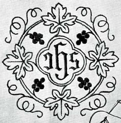 an embroidered monogram is shown in black and white