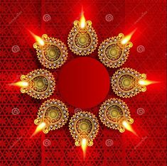 a red and gold background with an ornate design on the center, surrounded by stars