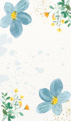 watercolor blue flowers on white background with gold dots