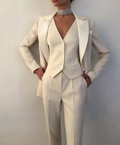 Prom Pantsuit, Lesbian Wedding Suit, White Suit, Prom Suits, Cocktail Attire, Peak Lapel, 3 Piece Suits