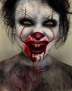 Cool Scary Makeup Looks, Clown It Makeup, Scary Pennywise Makeup, It Makeup Clown, Pennywise Makeup Boy, It Makeup Clown Pennywise, Clown Scary Makeup, Scary Clown Makeup Ideas, Creepy Halloween Makeup Ideas Scary