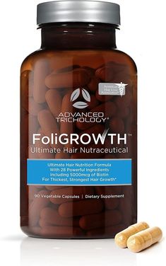 GET FULLER THICKER HAIR with TRUSTED HAIR GROWTH SUPPLEMENT for Women and Men. Support optimal thyroid function, liver health, stress, vitamin D, and iron levels. Uses patented hair growth ingredients: Opti MSM and clinically developed cellular support with 5000mcg of Biotin, Saw Palmetto, Hyaluronic Acid, and Vitamin D3, along with 28 herbs and vitamins GLUTEN FREE VEGETARIAN EXTRA STRENGTH HAIR LOSS SUPPLEMENT: FoliGROWTH dual action formula targets underlying nutritional deficiencies providing therapeutic amounts of key hair growth herbs, minerals, and vitamins. Supports hair, skin, and nails. AMERICAN HAIR LOSS ASSOCIATION APPROVED* First and Only Hair Growth Supplement Approved* Ever. Backed by 20 Years of in-clinic hair loss treatment experience. Advanced Trichology has owned and ope Hair Growth Ingredients, Best Hair Growth Vitamins, Hair Growth Pills, Natural Hair Remedies, Get Thicker Hair, Growth Supplements, Hair Nutrition, Thicker Fuller Hair, Saw Palmetto