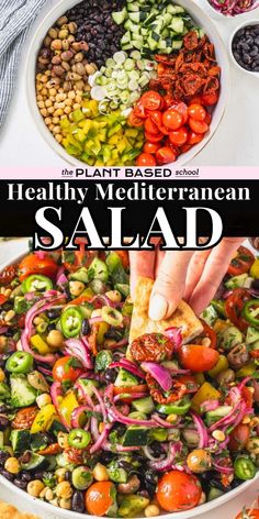 the healthy mediterranean salad is ready to be eaten