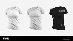 three women's t - shirts mock up on white background