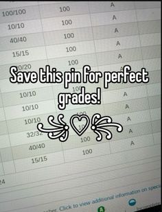 the words save this pin for perfect grade are written in white on a computer screen