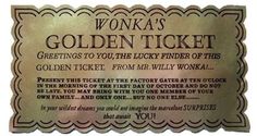 a golden ticket with the words wonka's golden ticket