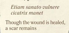 a piece of paper with some type of writing on it that says etam sanato where ciatrix manet thought the wound is healed, a scar remains