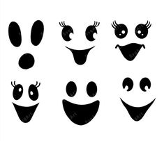 black and white cartoon faces with different expressions, including eyes, nose, lips and mouth