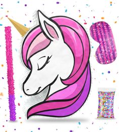 an image of a unicorn face with confetti on it