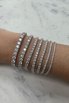 All different sizes of our classic lab grown diamond tennis bracelet! Start your holiday shopping early this year! White Gold Tennis Bracelet, Gold Tennis Bracelet, Gift Ideas For Her, Diamond Tennis Bracelet, Tennis Bracelet Diamond, Holiday Shopping, 3 Carat, 2 Carat, Tennis Bracelet