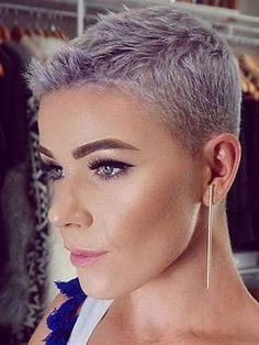 20+ Grey Pixie Styles That Reflect Personality | Pixie Cut - Haircut for 2019 Super Short Haircuts, Short Spiked Hair, Really Short Hair, Spiked Hair, Short Grey Hair, Super Short Hair, Edgy Short Hair, Very Short Hair, Short Pixie Haircuts