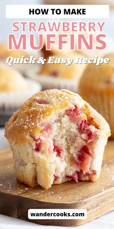 strawberry muffins on a cutting board with the title above it