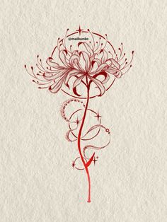 a drawing of a red flower on white paper