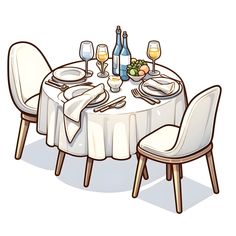 an image of a table set for two with wine glasses and plates on the table