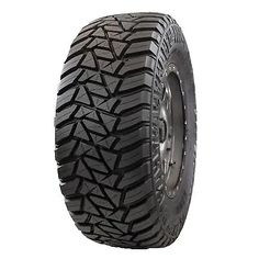 an all terrain tire on a white background