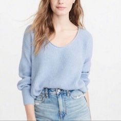 Abercrombie & Fitch light blue V neck ribbed sweater puff sleeve size L | eBay Off Shoulder Sweater, Womens Clothes, Blue V, Ribbed Sweater, Shoulder Sweater, Blue Sweaters, Cut Off, Abercrombie Fitch