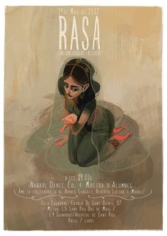 the poster for rasa featuring a woman sitting in a chair with her hands on her knees